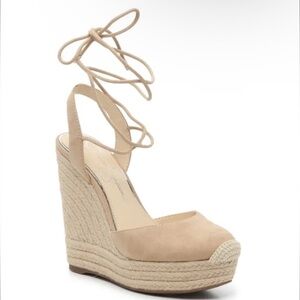 Jessica Simpson Cream Lace-Up Platform Wedge Espadrilles New Size 10